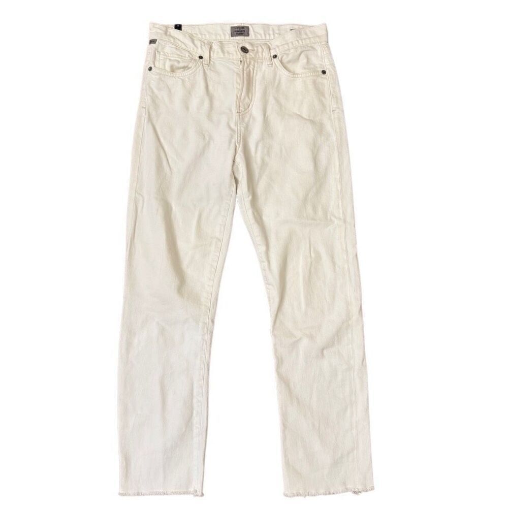 Citizens of Humanity Harlow Ankle High Rise Slim Crop Jean Raw Hem White Size 26